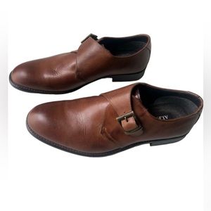 Alfani brown Italian leather monk strap slip on dress shoes size 9M